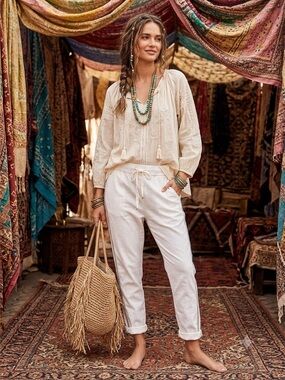 MADE IN ITALY Casual White  Drawstring Pants size one size